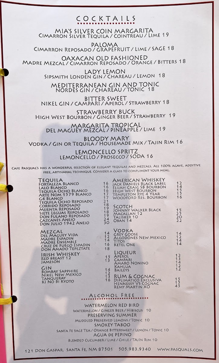 Cafe Pasqual's Menu - Image 1